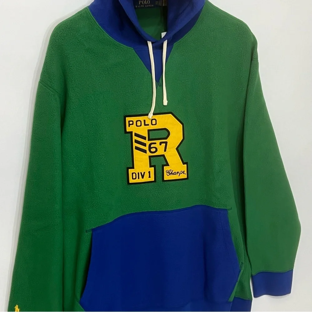Polo Ralph Lauren Men‎ Size 2XB Brushed Face Nylon Spellout Fleece Hoodie Swe…